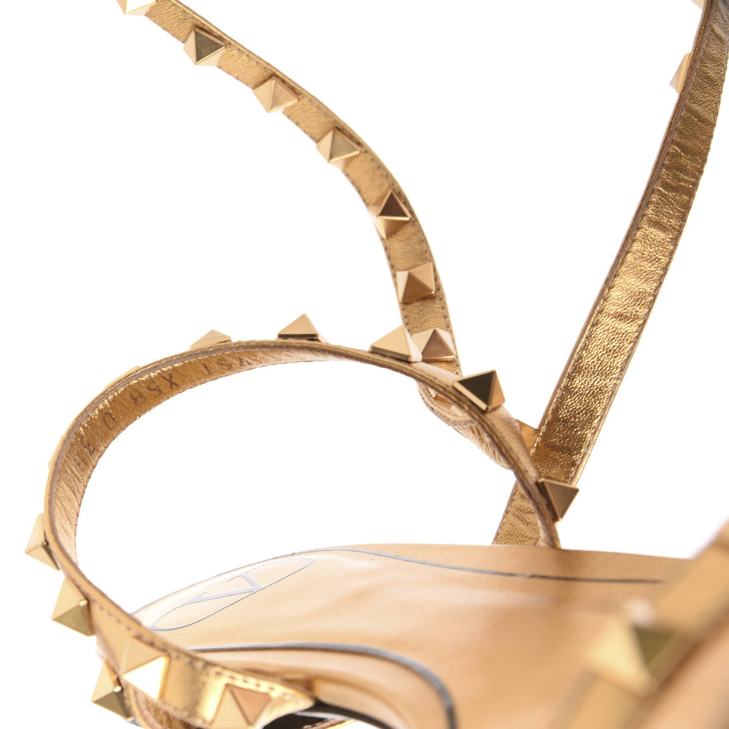 Valentino Garavani Metallic Nappa Rockstud Flair Ankle Wrap Flat Sandals 38 Deep Gold 8 of 9