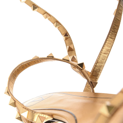 Valentino Garavani Metallic Nappa Rockstud Flair Ankle Wrap Flat Sandals 38 Deep Gold 8 of 9
