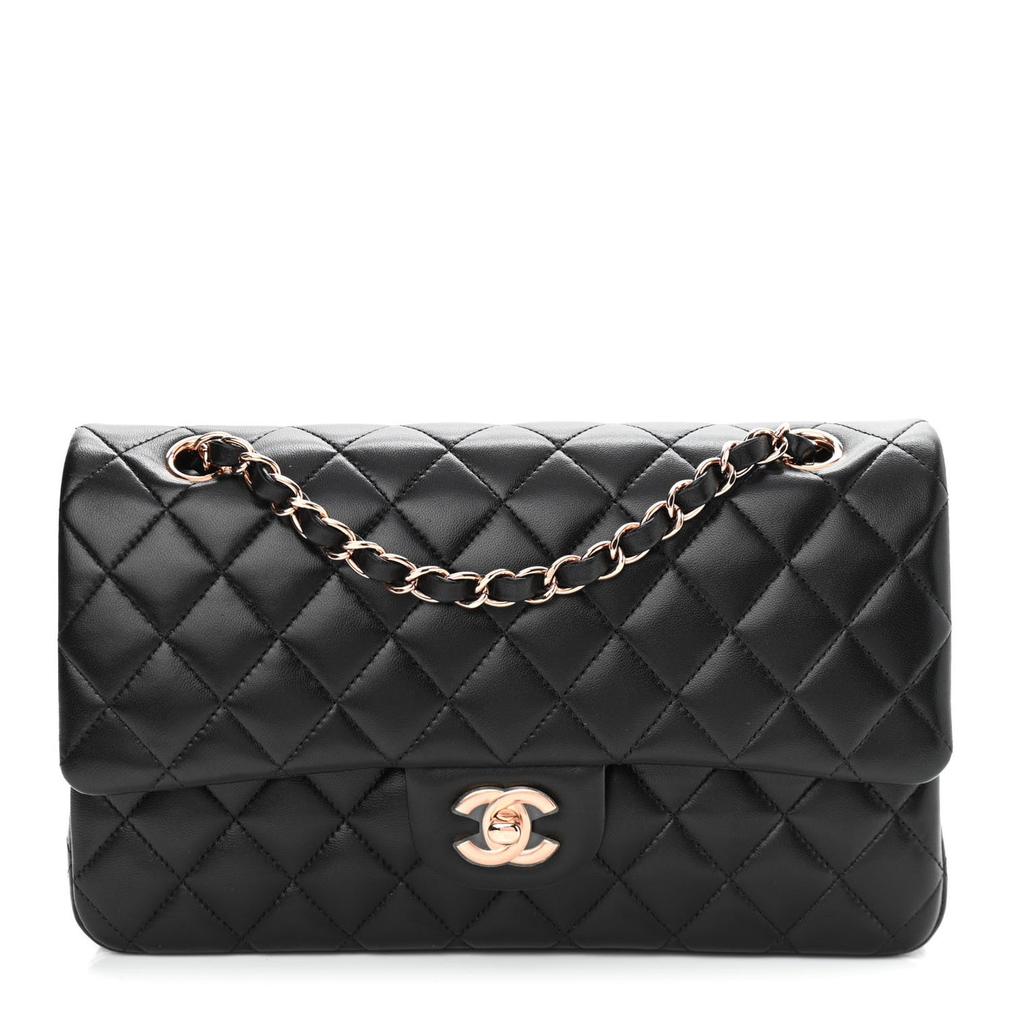 Lambskin Quilted Medium Double Flap Black