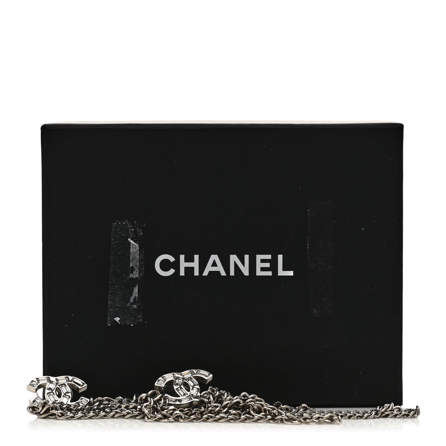 Crystal Baguette CC Chain Drop Earrings Silver