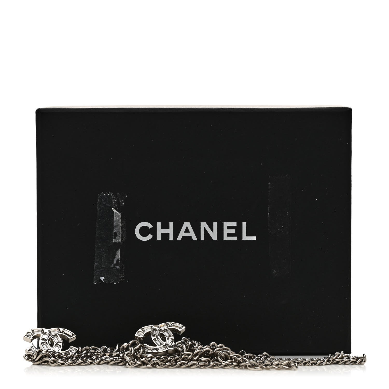 Chanel Crystal Baguette CC Chain Drop Earrings Silver 5 of 5