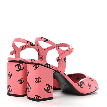 Chanel Printed Lambskin CC Sandals 38.5 Pink Black 4 of 9