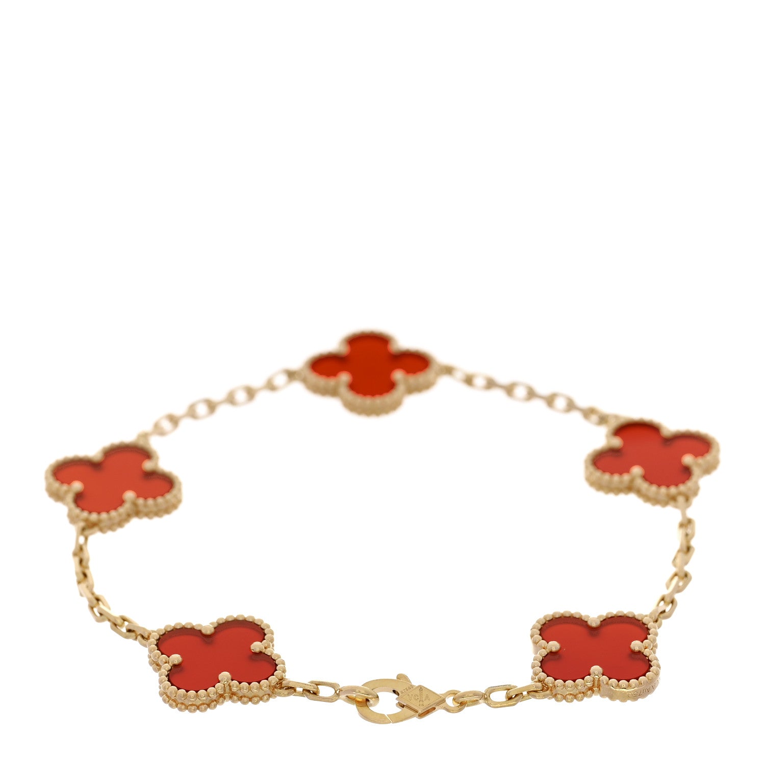 Van Cleef & Arpels 18K Yellow Gold Carnelian 5 Motifs Vintage Alhambra Bracelet 2 of 5