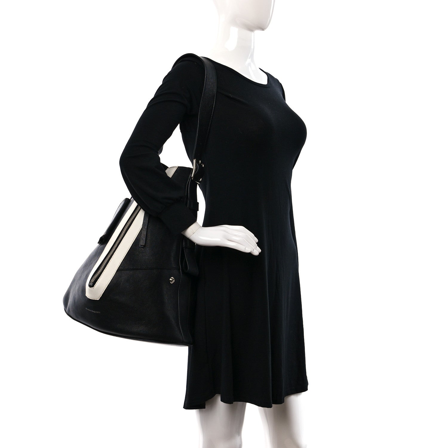 Alexander McQueen Calfskin Zipper Shoulder Bag Black 2 of 15