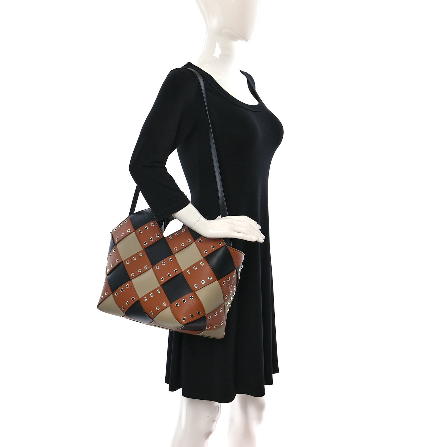 Calfskin Woven Studded Basket Surplus Bag Multicolor