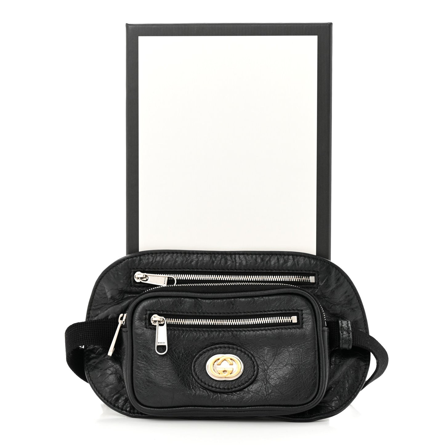 Fluffy Calfskin Morpheus Double Zip Belt Bag Black