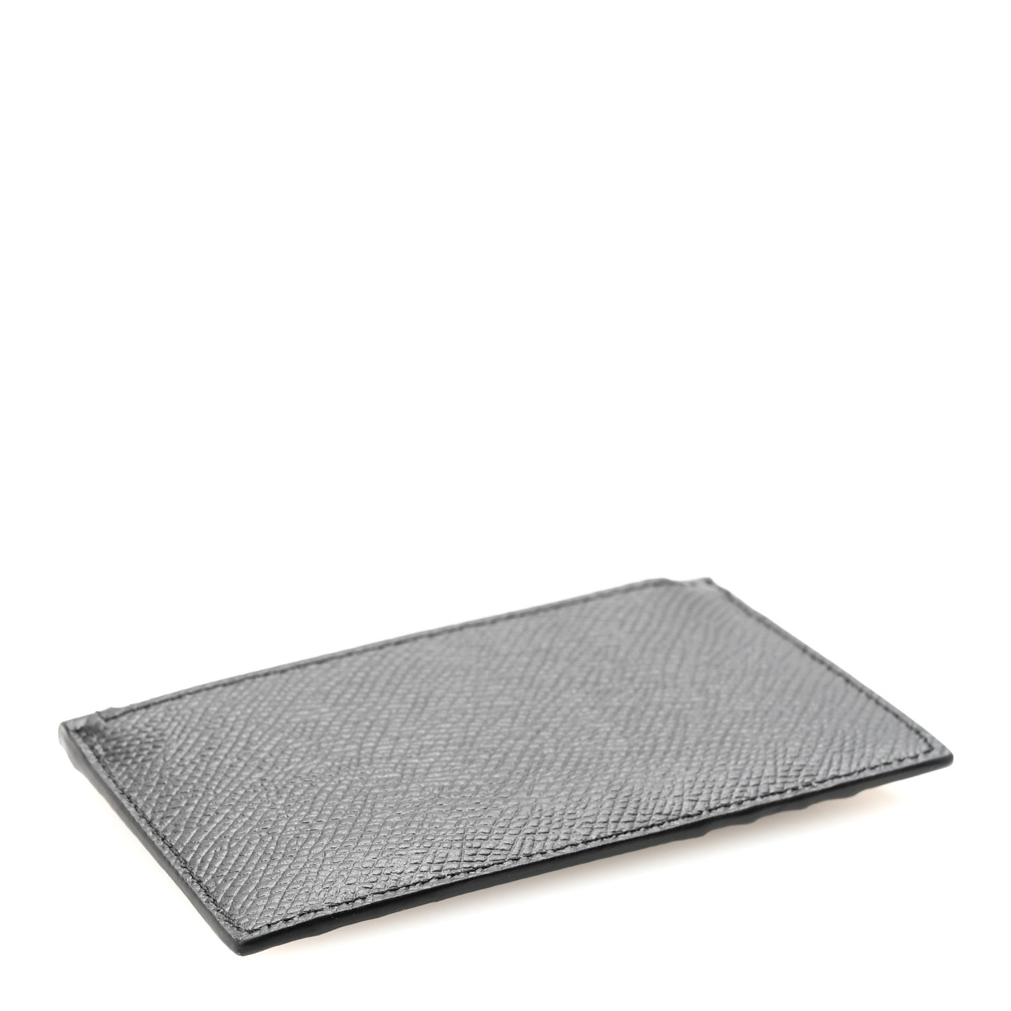 Grained Calfskin Zipped Card Holder Black