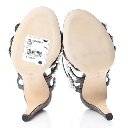 Chanel Laminated Lambskin Quilted Pearl Sandals 37 Khaki 6 of 8