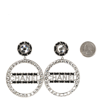 Chanel Crystal Lambskin Chain CC Hoop Clip On Earrings Black Silver 2 of 5
