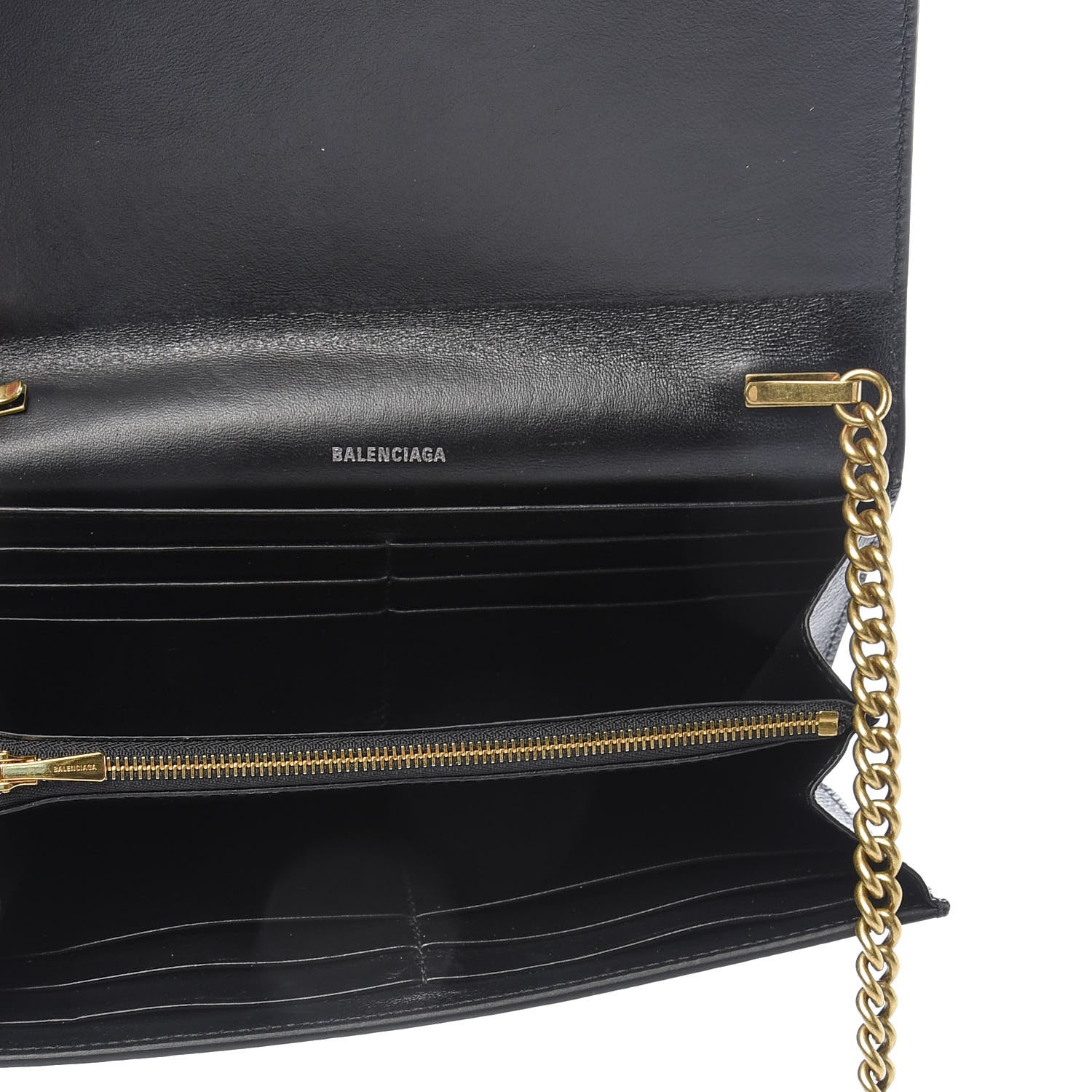 Balenciaga Grained Calfskin Logo Cash Continental Wallet on Chain Black White 7 of 9