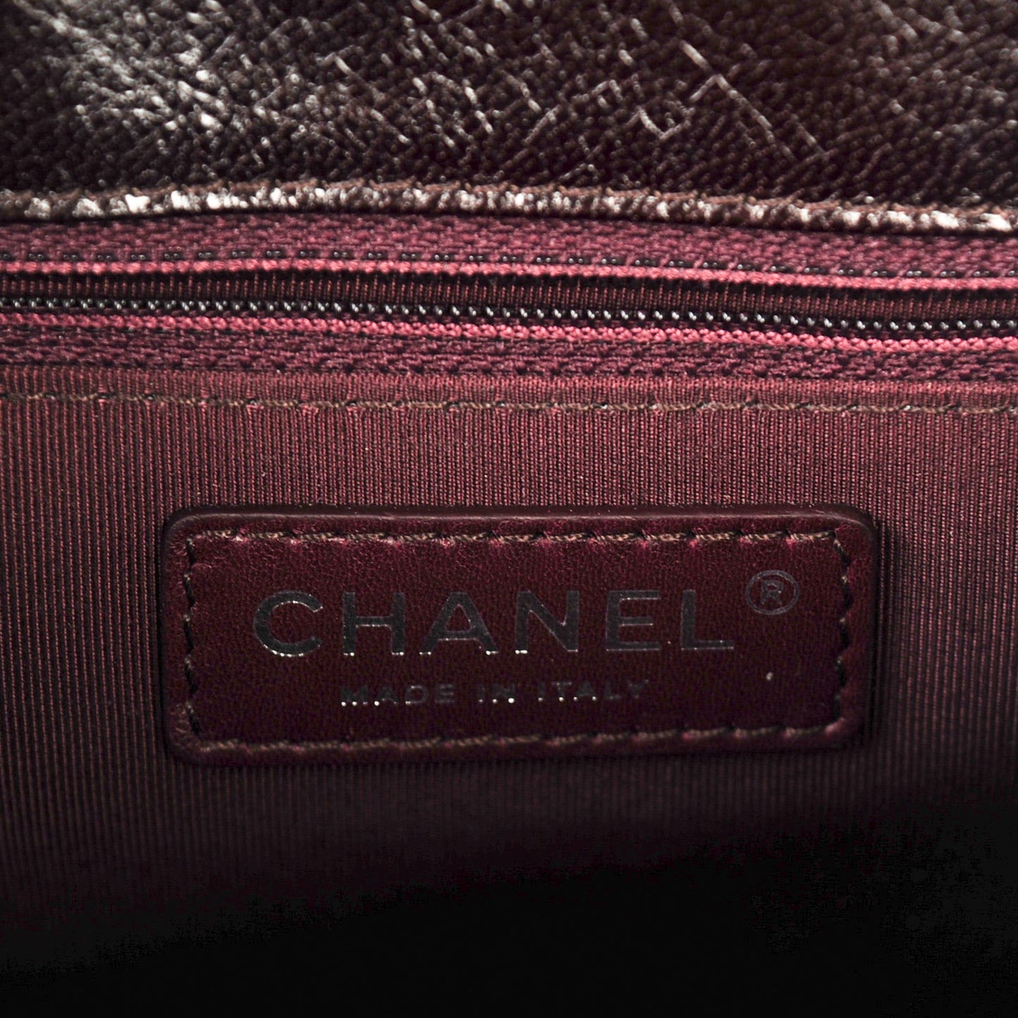Shiny Goatskin Quilted Medium Double Chained Messenger Flap Dark Burgundy