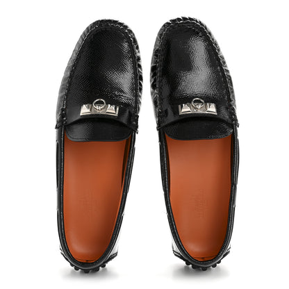 Hermes Patent Epsom Womens Irving Driving Moccasin Loafers 37 Black 4 of 22