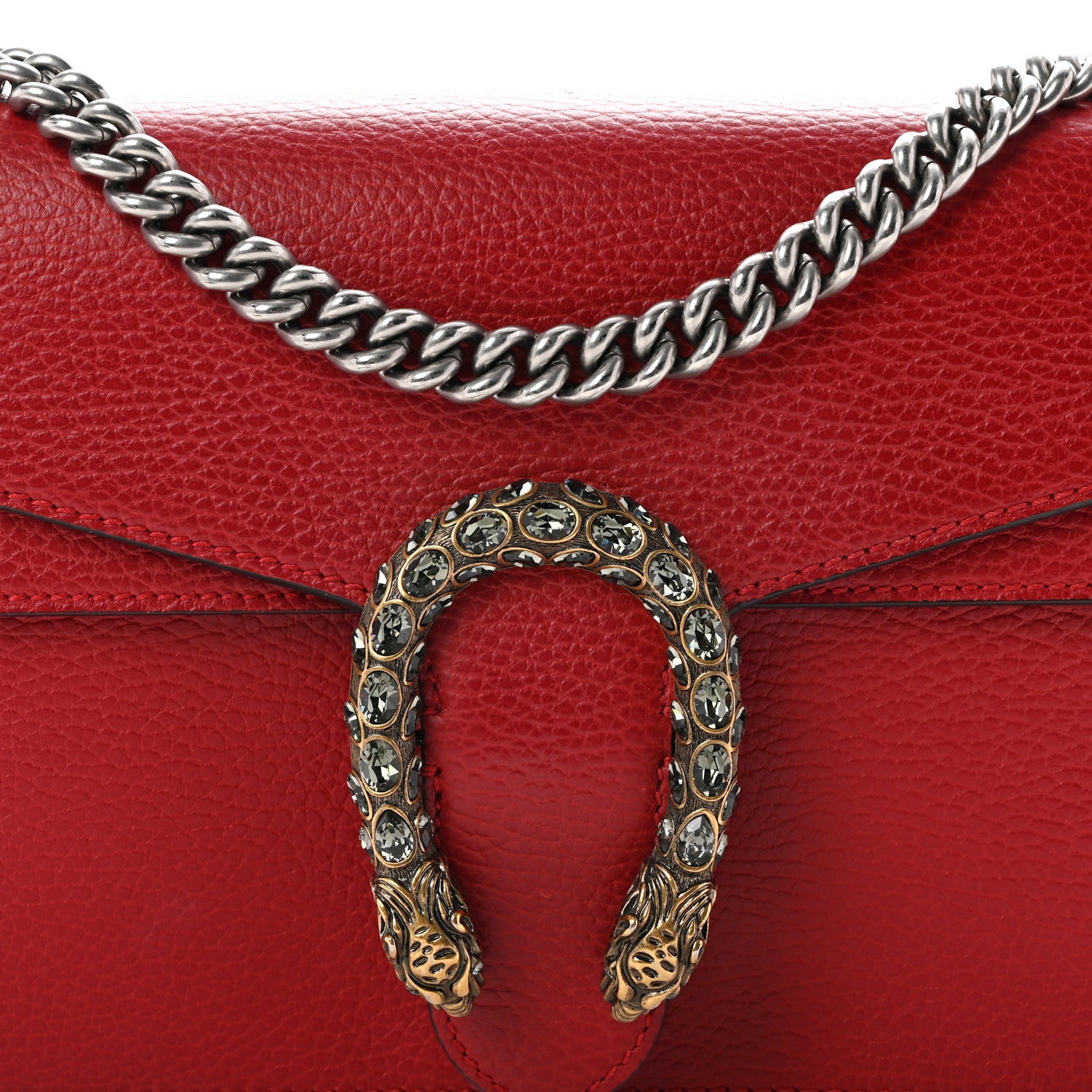 Gucci Dollar Calfskin Swarovski Crystal Small Dionysus Shoulder Bag Hibiscus Red 8 of 11