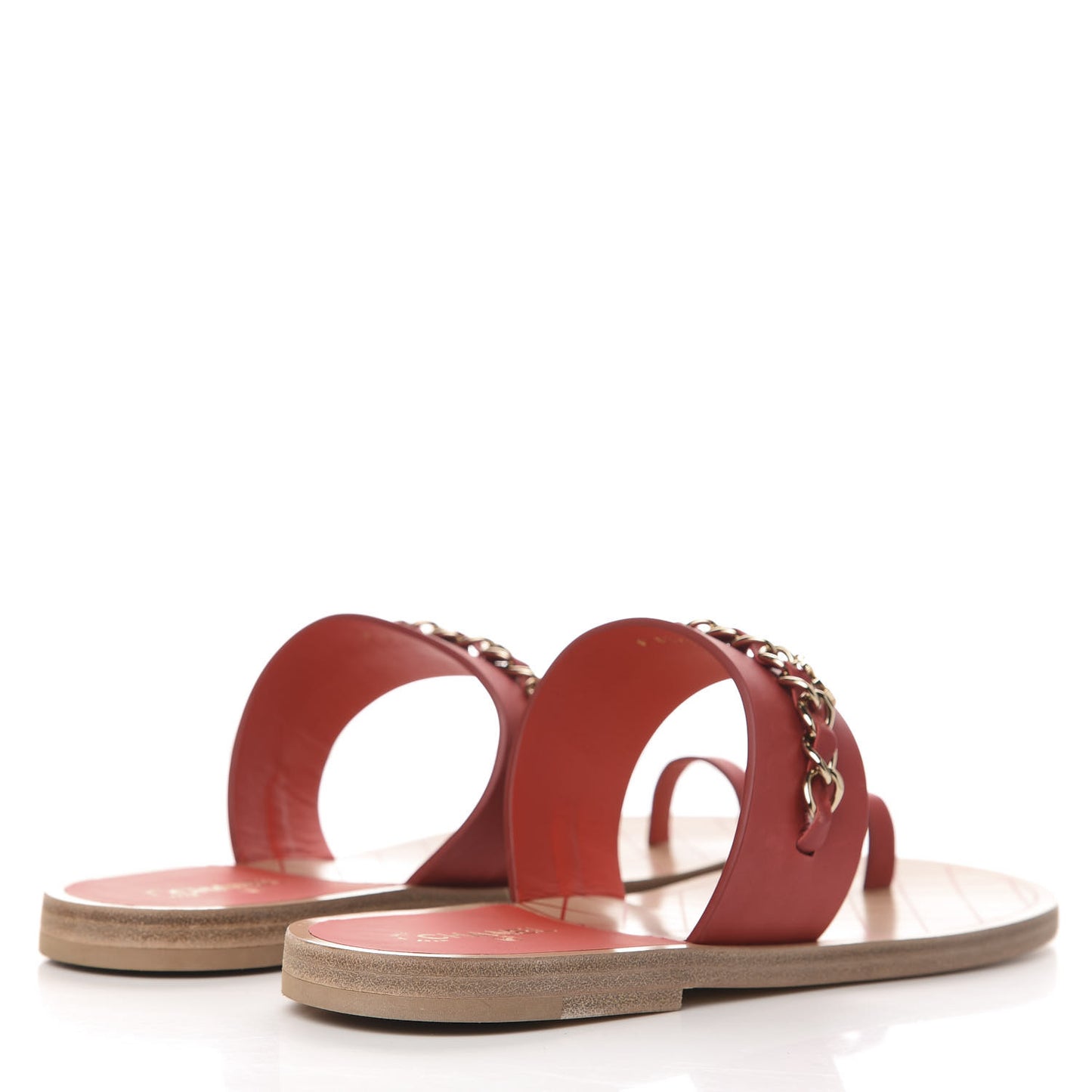 Calfskin Chain CC Logo Toe Ring Sandals 39.5 Red