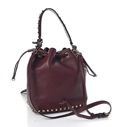 Valentino Garavani Pebbled Calfskin Small Rockstud Bucket Bag Vinaccia 3 of 9