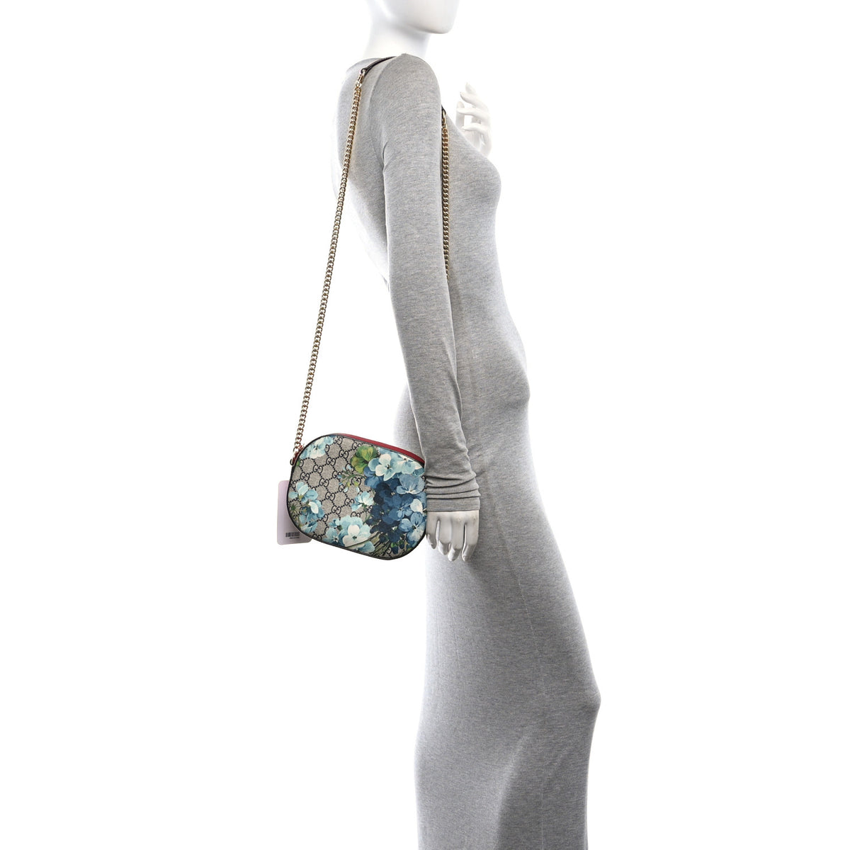 Gucci GG Supreme Monogram Blooms Mini Chain Shoulder Bag Beige Blue Navy Hibiscus Red 2 of 11