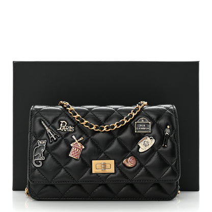Chanel Aged Calfskin Quilted Lucky Charms 2.55 Reissue Wallet On Chain WOC Black 15 of 15
