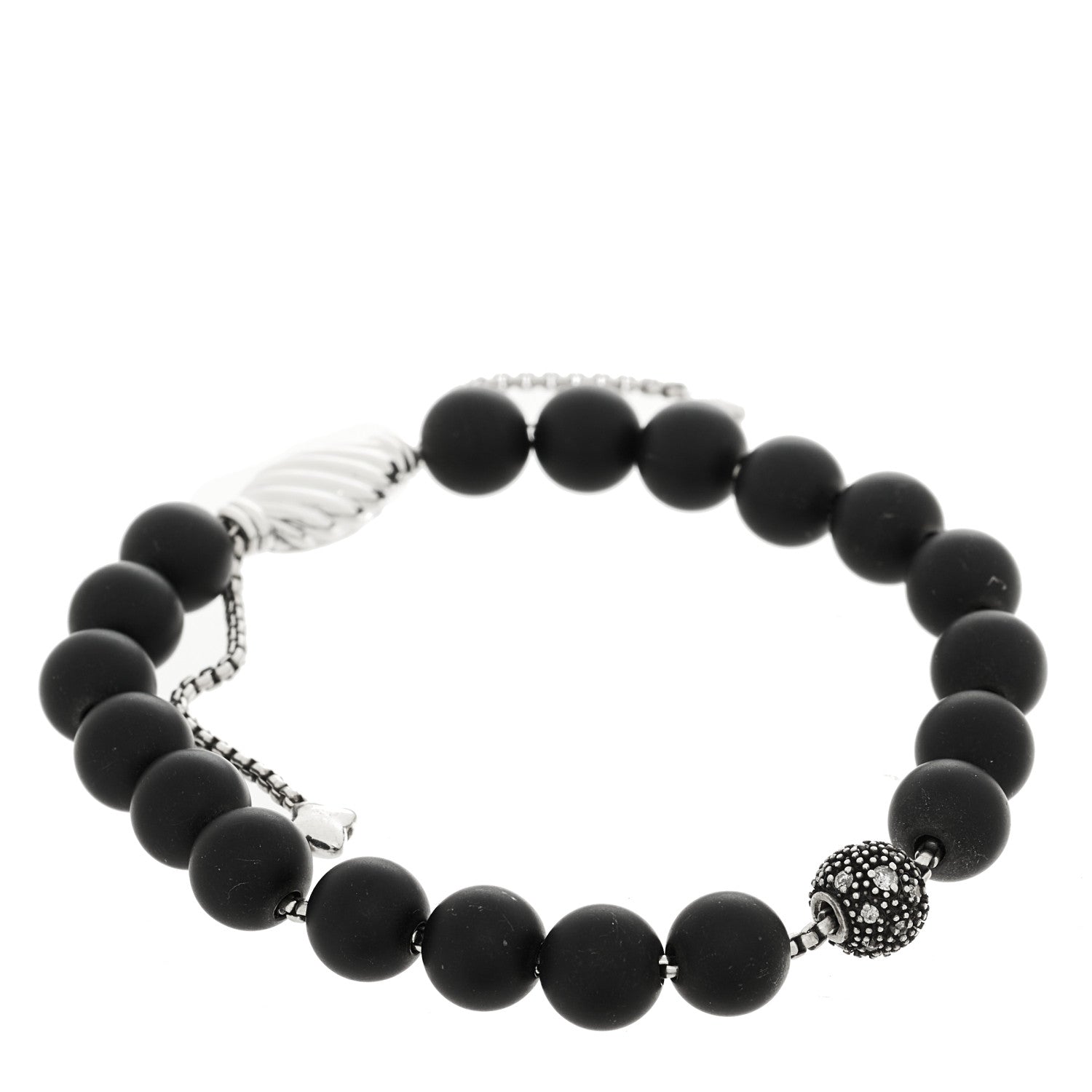 David Yurman Sterling Silver Black Onyx Diamond Spiritual Beads Bracelet 1 of 3