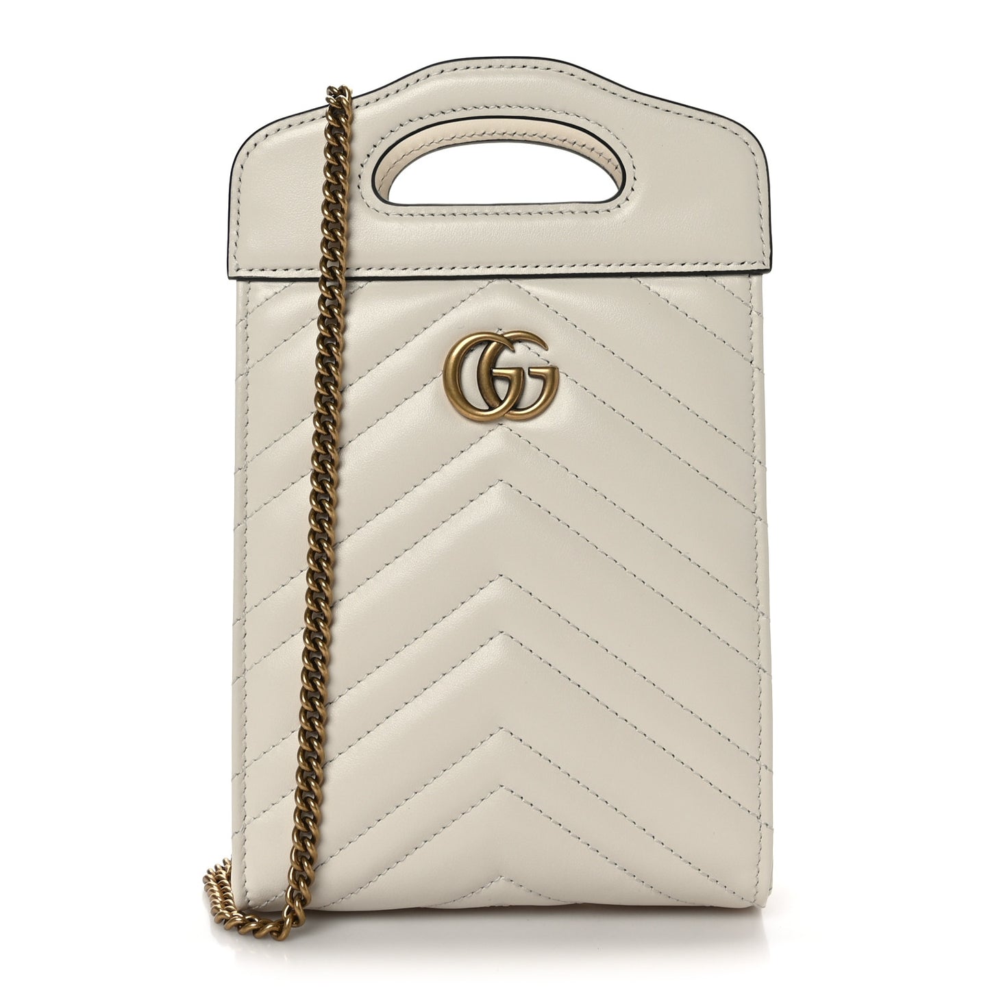 Calfskin Matelasse Chevron Mini GG Marmont Top Slip Handle Crossbody Bag Mystic White