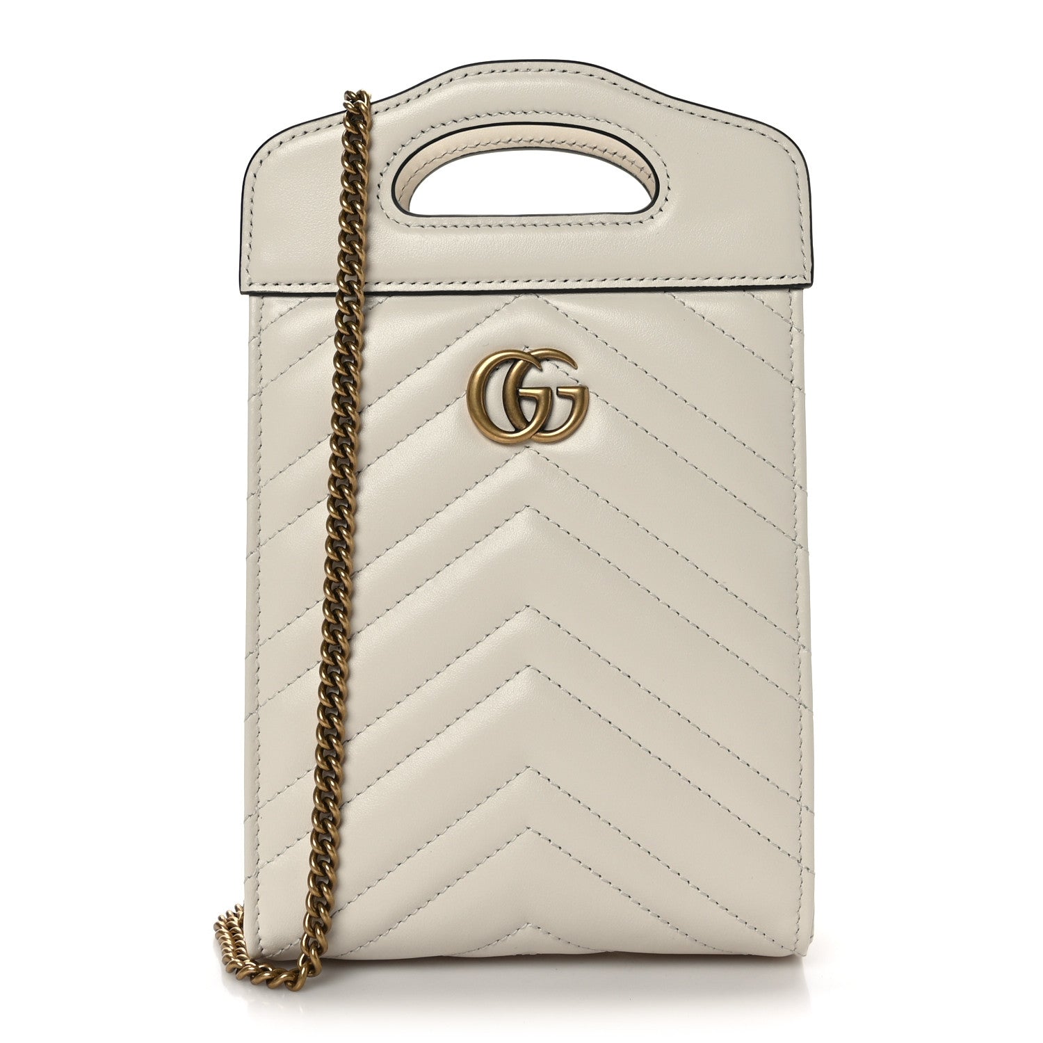 Gucci Calfskin Matelasse Chevron Mini GG Marmont Top Slip Handle Crossbody Bag Mystic White 1 of 7
