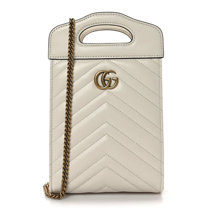 Gucci Calfskin Matelasse Chevron Mini GG Marmont Top Slip Handle Crossbody Bag Mystic White 1 of 7