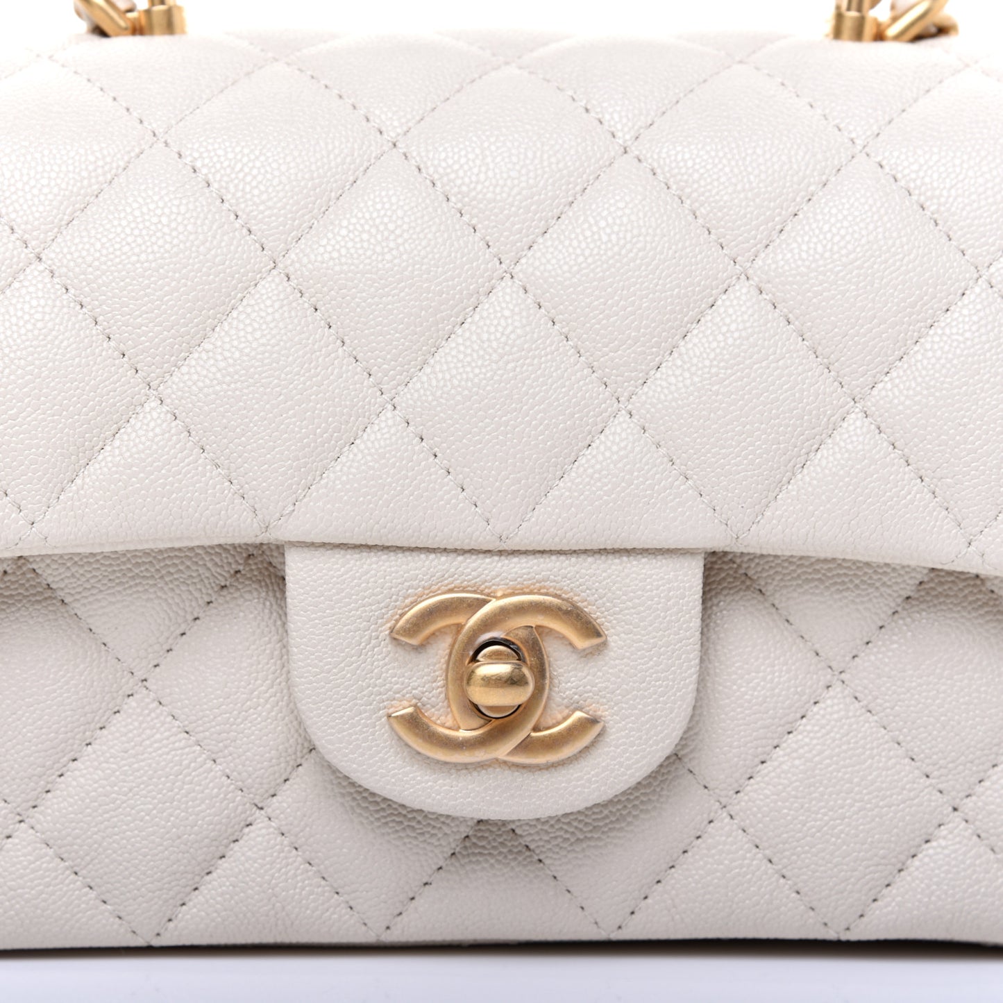 Caviar Quilted Mini Top Handle Rectangular Flap Beige