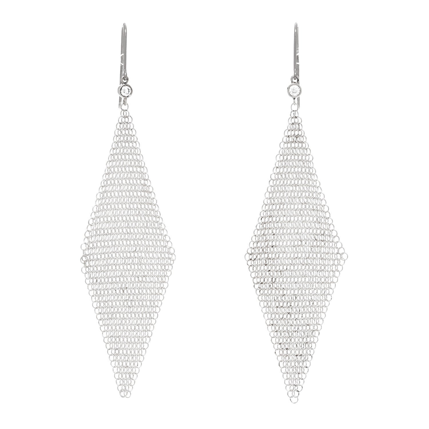 Tiffany Sterling Silver Diamond Elsa Peretti Mesh Earrings 1 of 5