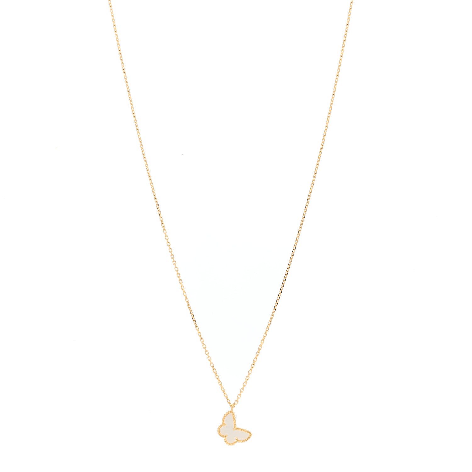 Van Cleef & Arpels 18K Yellow Gold Mother of Pearl Sweet Alhambra Butterfly Pendant Necklace 1 of 5