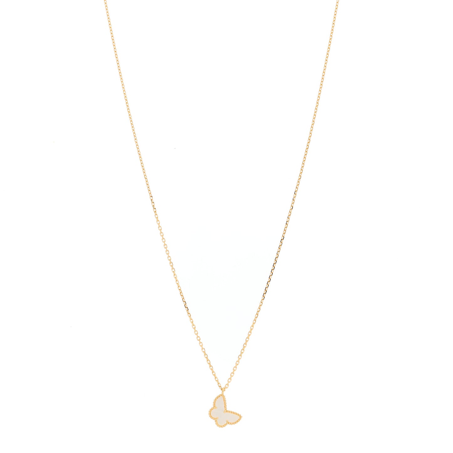 18K Yellow Gold Mother of Pearl Sweet Alhambra Butterfly Pendant Necklace