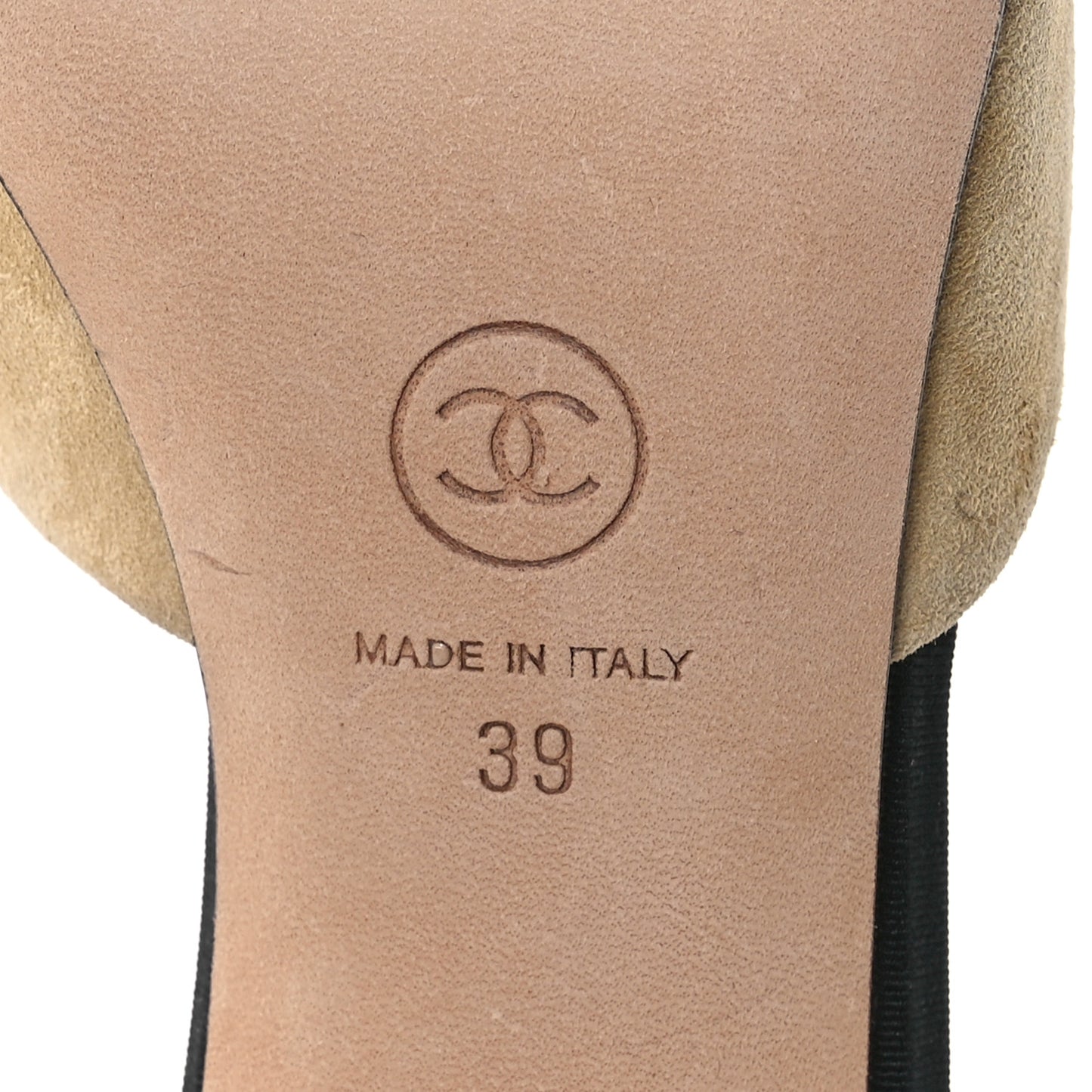 Suede Grosgrain Cap Toe CC Mules 39 Beige Black