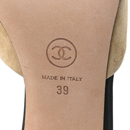 Chanel Suede Grosgrain Cap Toe CC Mules 39 Beige Black 7 of 9