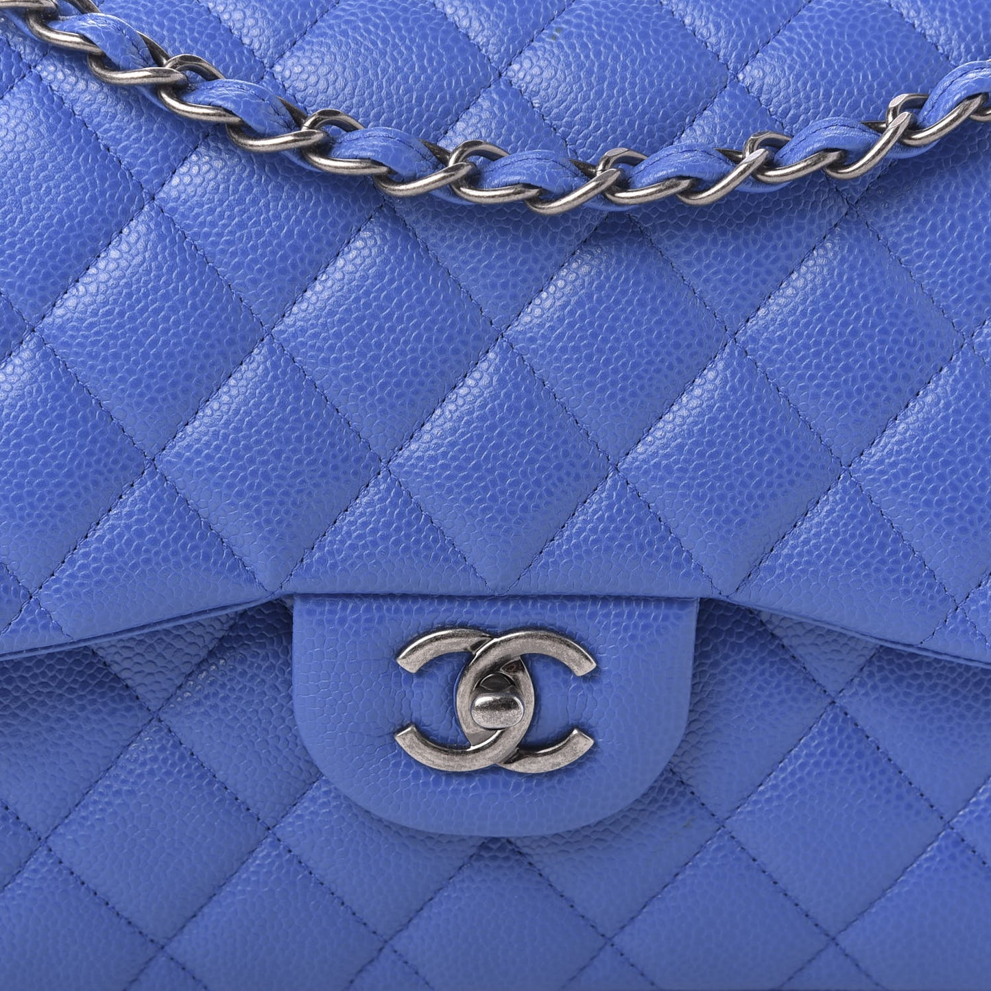 Caviar Quilted Jumbo Double Flap Blue