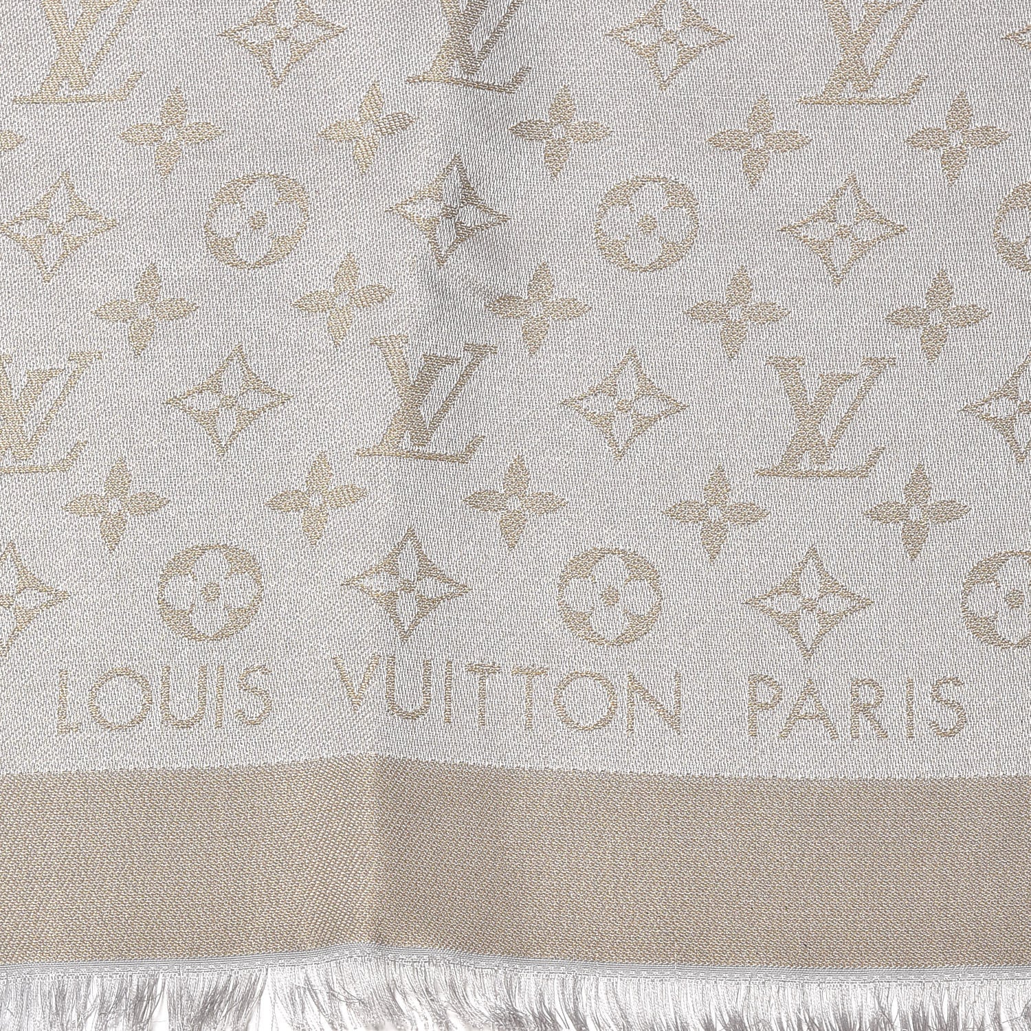 Louis Vuitton Silk Lurex Wool Monogram Shine Shawl Charcoal Greige 3 of 4
