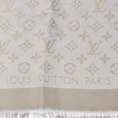 Louis Vuitton Silk Lurex Wool Monogram Shine Shawl Charcoal Greige 3 of 4