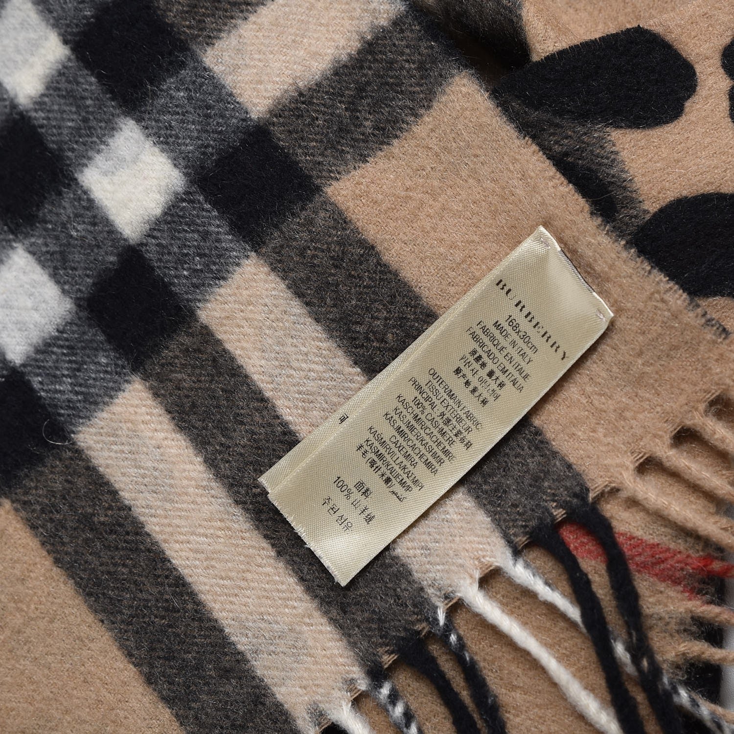 Burberry Cashmere Animal Print House Check Scarf Camel 5 of 7