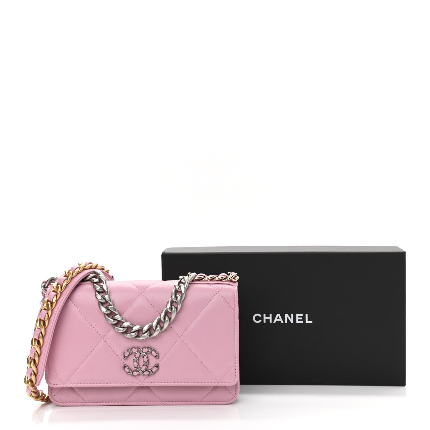 Chanel Lambskin Quilted Chanel 19 Wallet On Chain WOC Dark Pink 12 of 12