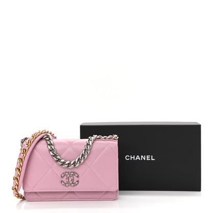 Chanel Lambskin Quilted Chanel 19 Wallet On Chain WOC Dark Pink 12 of 12