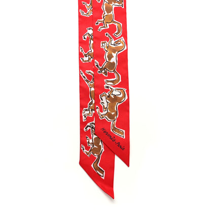 Hermes Silk Chevaux En Liberte Twilly Rouge Caramel White 2 of 4