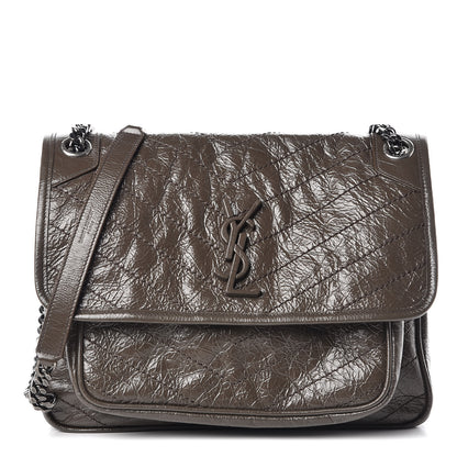 Saint Laurent Crinkled Calfskin Matelasse Monogram Medium Niki Chain Satchel Faggio 1 of 11