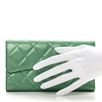 Chanel Patent Quilted Large Flap Wallet Green 2 of 11
