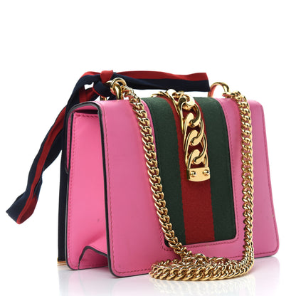 Gucci Vitello Fontanella Web Mini Sylvie Chain Shoulder Bag Pink Tropical Flower 3 of 13