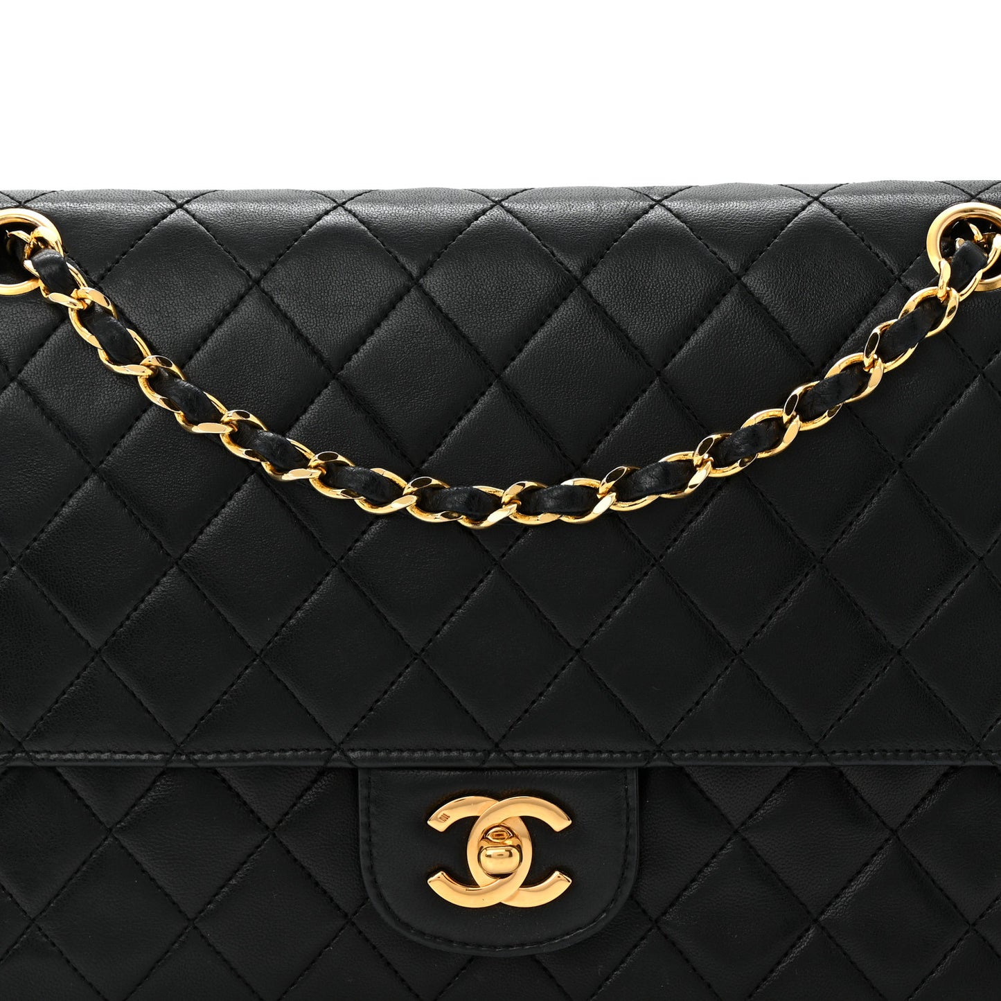 Lambskin Quilted Medium Double Flap Black