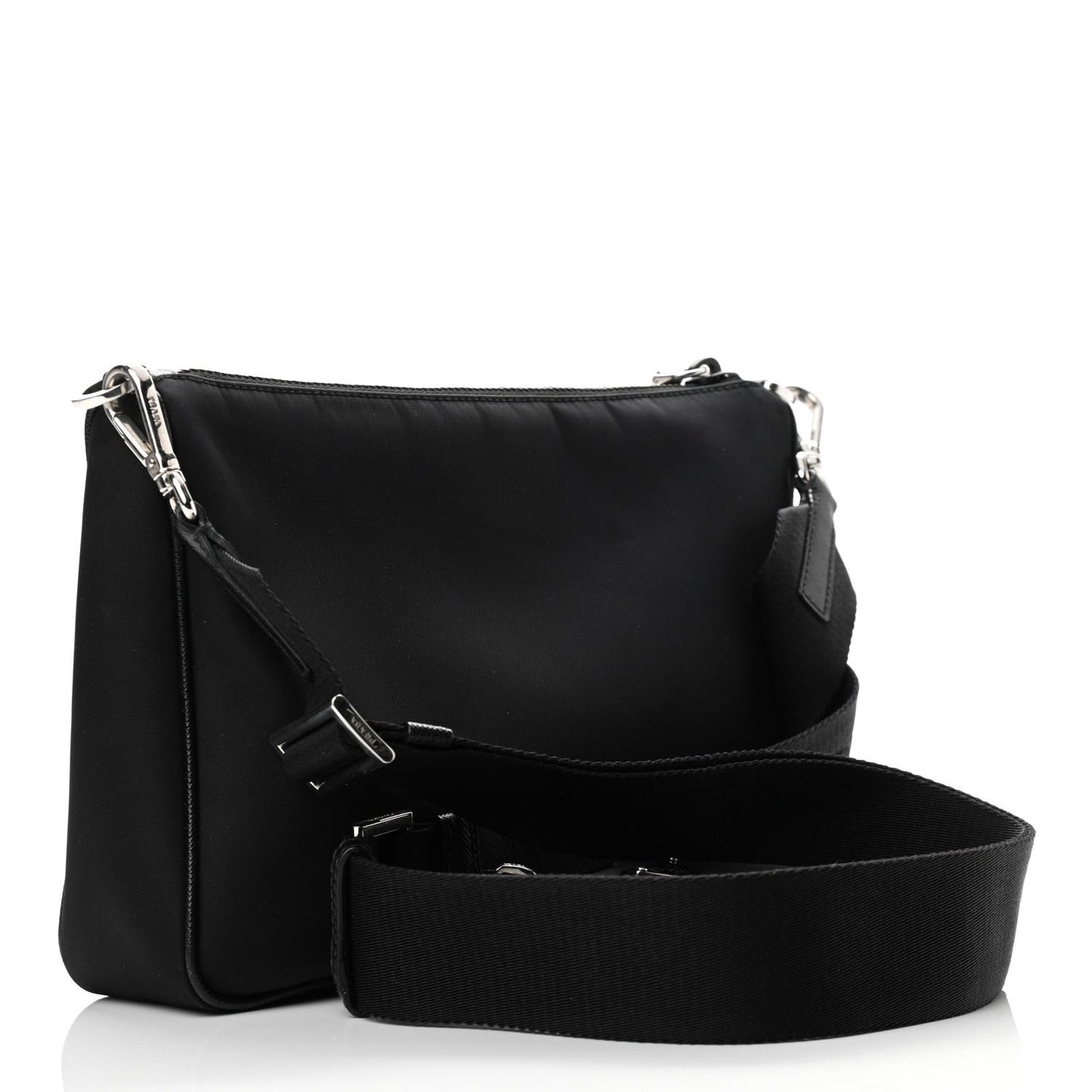 Re-Nylon Saffiano Pocket Zippered Shoulder Bag Black