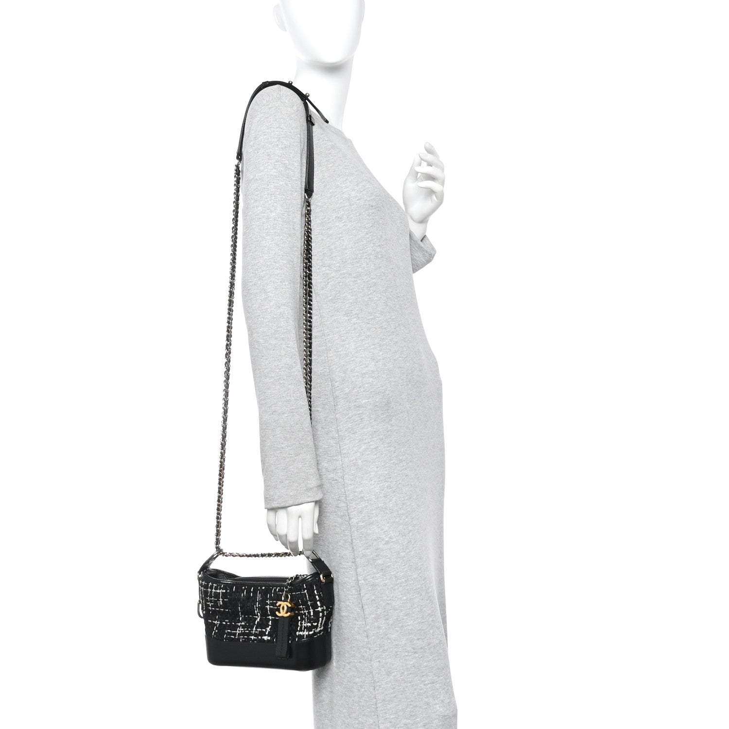 Chanel Tweed Calfskin Small Gabrielle Hobo Black White 2 of 12