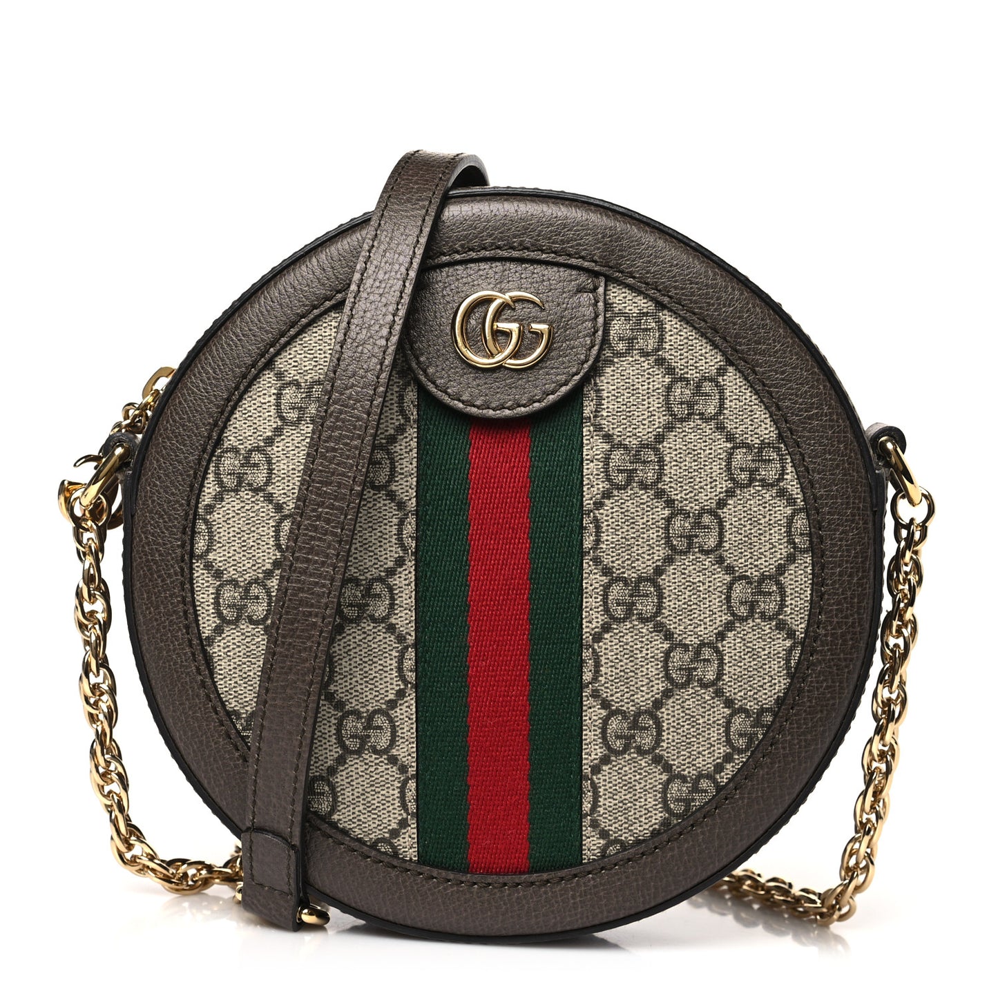 GG Supreme Monogram Web Mini Ophidia Round Shoulder Bag Brown