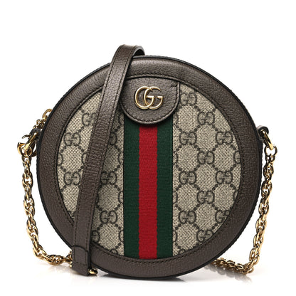 Gucci GG Supreme Monogram Web Mini Ophidia Round Shoulder Bag Brown 1 of 9