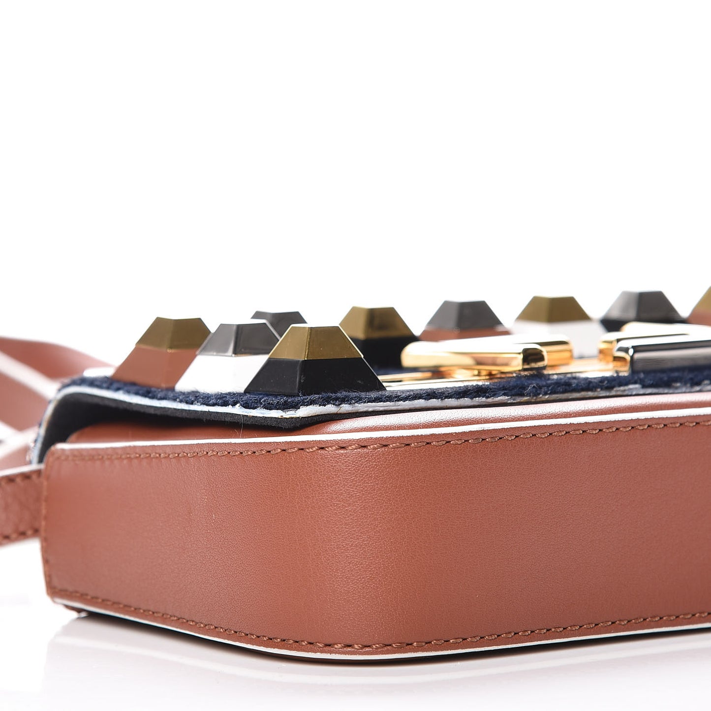 Vitello Dolce Calf Hair Studded Mini 3Baguette Shoulder Bag Caramello Iris
