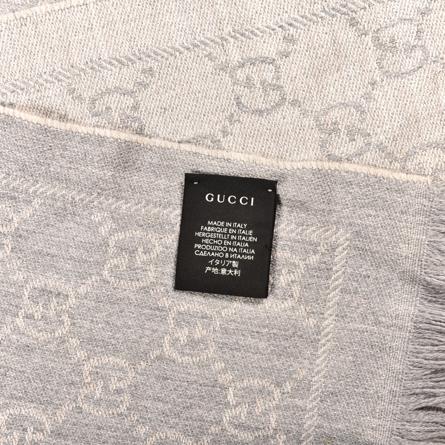 Wool Monogram Fringe Scarf Gray