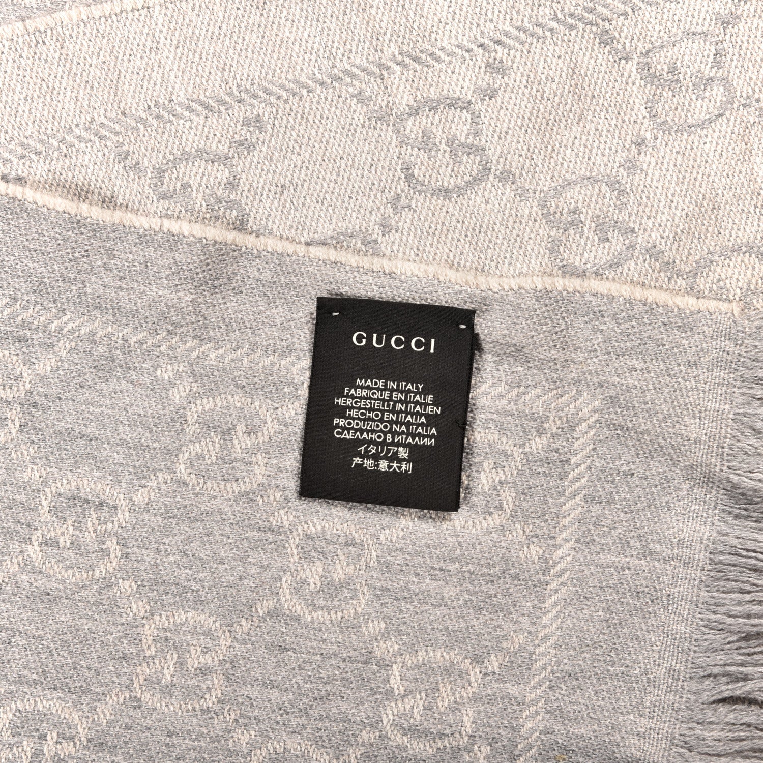 Gucci Wool Monogram Fringe Scarf Gray 4 of 4