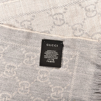 Gucci Wool Monogram Fringe Scarf Gray 4 of 4